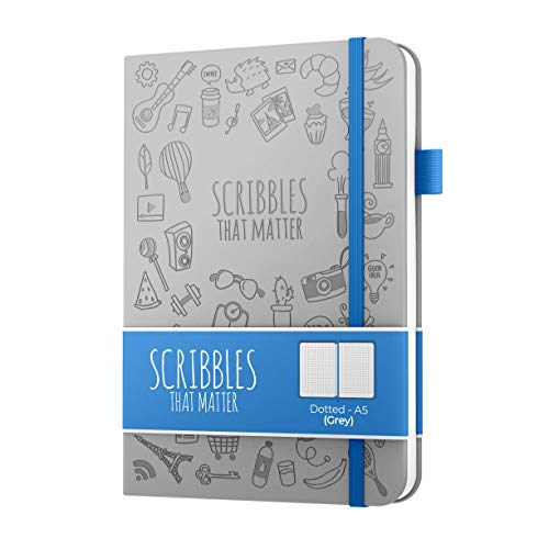 A5 Dotted Journal by Scribbles That Matter - Create Your Perfect Bullet Journal on Ultra-Thick 160gsm No Bleed Paper - Hardcover Notebook - Fountain Pens Friendly Paper - Iconic Version - Grey