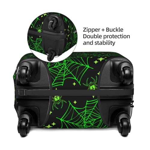 Green Bright Web With Spiders Print Washable Luggage Cover - Fashion Suitcase Protector Fits 18-32 Inch Luggage4