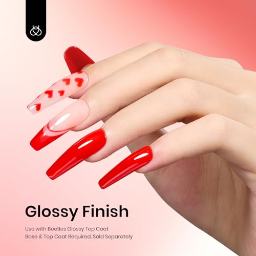 Image of Beetles Red Gel Polish - 15ml /0.51 FL.OZ, Scarlet Red Gel Nail Polish, Soak Off UV LED Nails Art, Long-Lasting Manicure Salon DIY Home