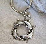 DOLPHIN CIRCLE SURFER SILVER KEYCHAIN Key Ring