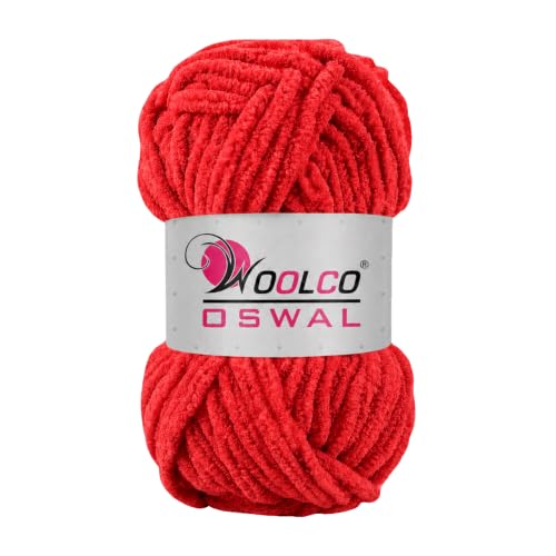 Image of Yankie Chenille Supersoft Velvet Yarn, Plushie & Blankie Yarn for Crochet, Knitting, Amigurumi & DIY Crafts (RED, Pack of 1)