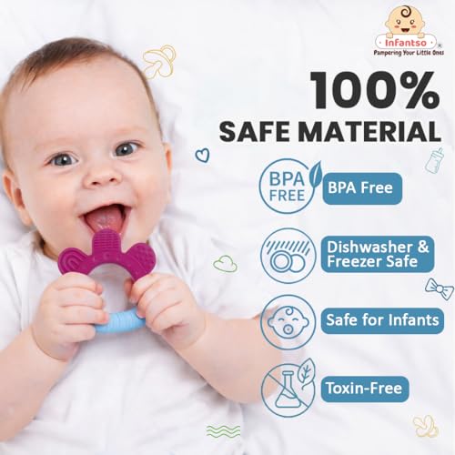 Image of Infantso Non-Toxic Food-Grade Silicone Baby Teether, BPA-Free for Pain-Relief Easy Teething, for 2+ Months Babies (Ring Blue)