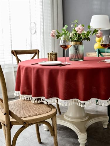 Nappe ronde 120cm rouge KnSam en polyester avec franges - 4