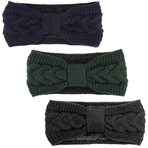 DRESHOW Women Warm Knitted Headband Winter Ear Warmer Crochet Head Wraps Thick Fleece Lining Hair Bands