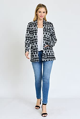 Image of Eloges Women's Multi Stripe Soft Knit Open Cardigan with Suede Elbow Patch