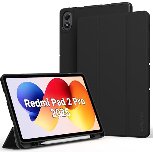 EasyAcc Hülle für Redmi Pad 2 Pro 12.1 Zoll 2025 mit Stifthalter Schutzhülle Ultradünne PU Leder mit Standfunktion und Auto Wachen/Schlafen Hülle Case Schwarz
