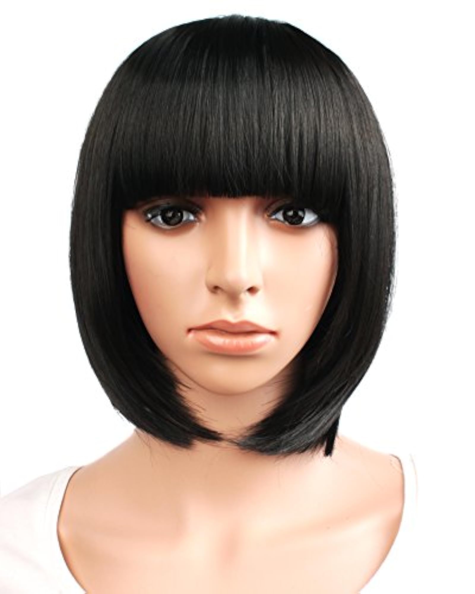 Women's Black Short Bob Cut Wig with Bangs