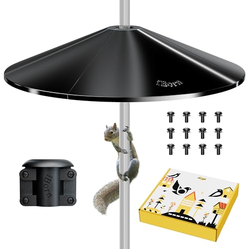 iBorn Squirrel Baffle for Bird Feeder Pole, 19.5” Oversized Squirrel Guard Baffle, Squirrel Defender, Bird Feeder for Outdoors Protector, Chew-Proof PC, Pack of 1, Black