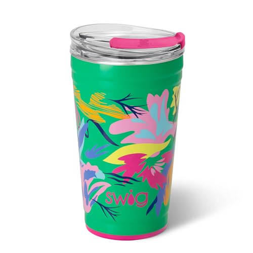 Swig Life 24oz Party Cup, Stackable Insulated Travel Coffee Tumbler with EZ Slider Lid, Cup Holder Friendly, Stainless Steel 24 oz Tumbler, Reusable Coffee Mug (Paradise)