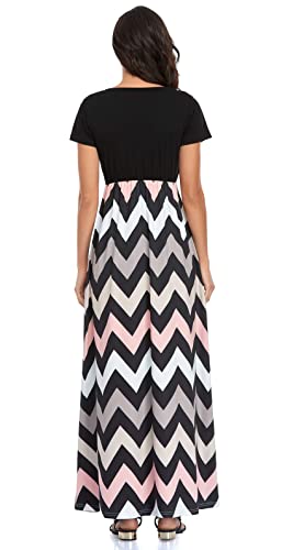 Image of Lacavocor Womens Short Sleeve Maxi Dresses Empire Waist Long Dress