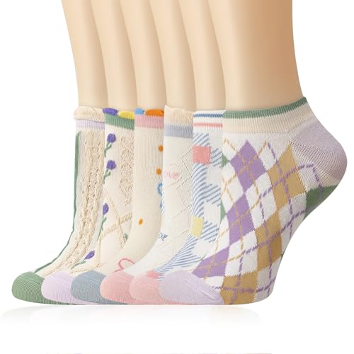 scenicamp 6 Pairs Cute Ruffle Ankle Socks for Women, Retro Patterned Floral Argyle Princess Novelty...
