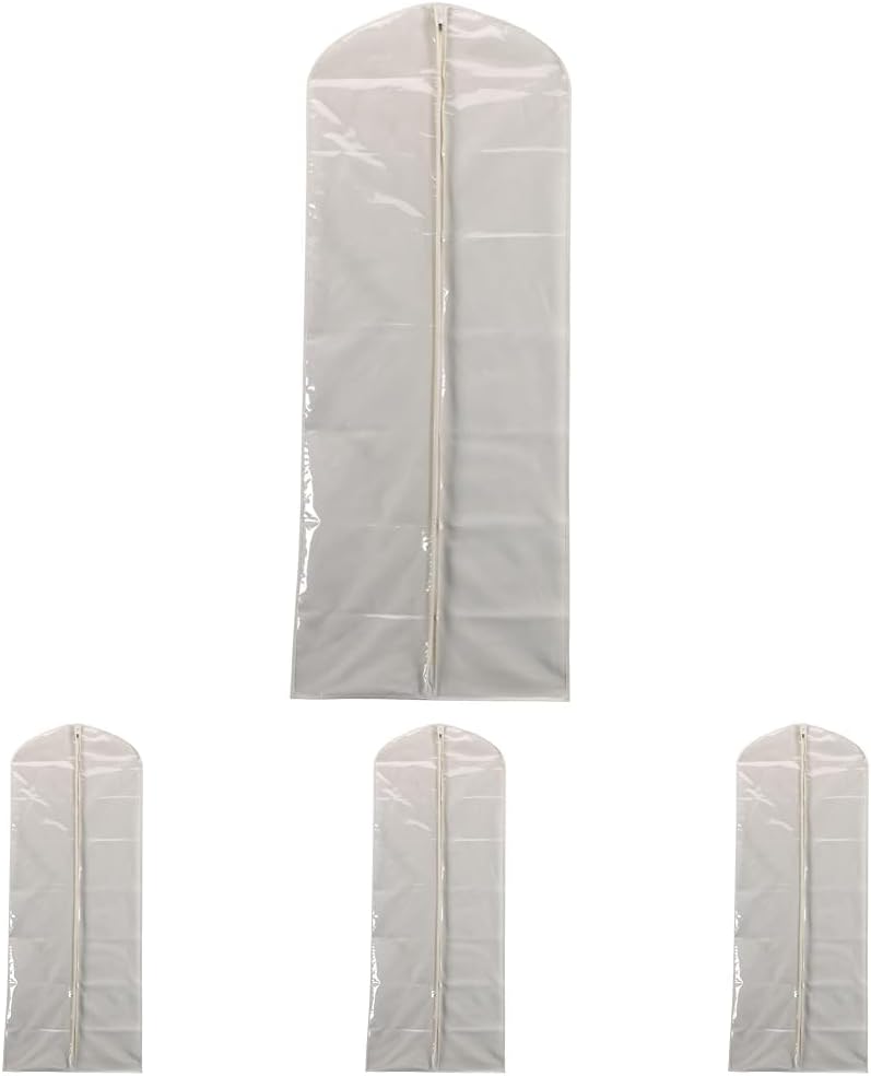 Household Essentials 311395 Hanging Garment Bag Dress Natural Cotton Canvas with Clear Vinyl Cover, Gown Protector,Off-White (Pack of 4)