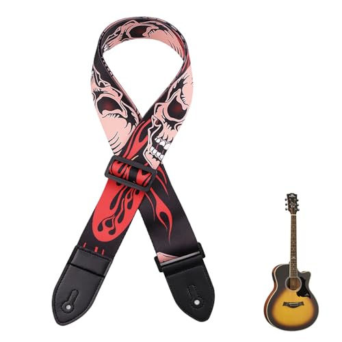 Zimoer Gitarrengurt, Verstellbarer Gitarrenband, Bass Gurt, Verstellbarer Gitarrengurt mit Lederende, Guitar Zubehör für E-Gitarre, Westerngitarre, Akustikgitarre, Bass, für Kinder & Erwachsene (Rot)