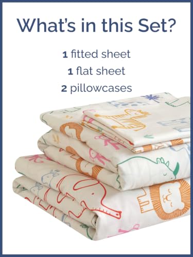 Image of Kids Full Size Animal Bed Sheets - 4 Piece Kids Animal Sheet Set - Doodle Safari Bedding - Ultra-Soft, Cute & Cozy - Breathable & Machine Washable - Jungle Bed Set for Boys, Girls, Teens & Toddlers