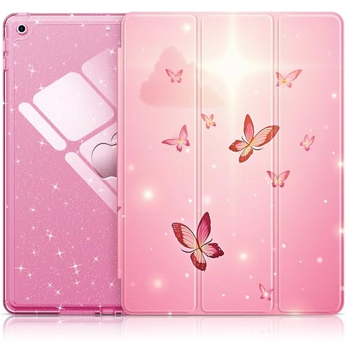 Protection iPad 10.2 rose transparent avec support stylet et rabat aimanté