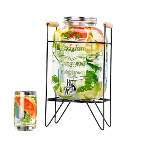 ドリンクポットガラスEnergyDeer密閉缶蛇口付き、スタンド付き大容量キッチン収納、パーティー、ドリンク、ジュース、ビール、朝食バイキング、結婚式用です (8L,不??水??+?置物架)
