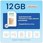EIOTCLUB Carte SIM de données 12 Go 365 jours – IoT prépayé Internet SIM pour appareil photo, routeur, système d'alarme | 4G LTE/5G | Sans contrat, sans enregistrement | Réseau Vodafone O2 | Allemagne