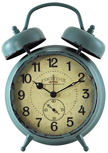 Firstime & Co. Teal Double Bell Alarm Tabletop Clock, 5" X 7", Aged #TOP2