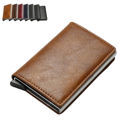Simple toggle wallet,Simpl Wallet,Men's Genuine Leather Wallet,RFID Blocking,Credit Card Holder Anti-theft,Auto Pop Up Wallets (Brown)