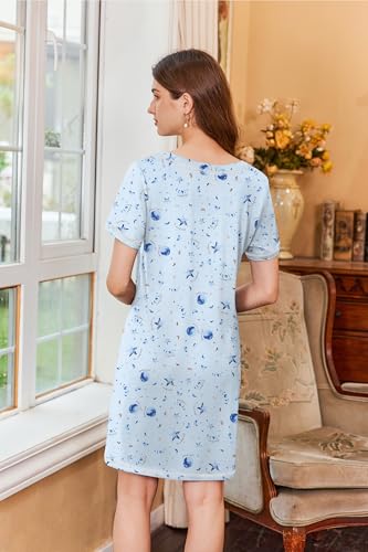 Image of Ekouaer Nightgowns for Women Short Sleeve Sleep Shirts V Neck Nightshirts Soft Sleepshirt Caual T Shirt Sleepdress