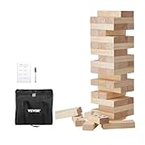 VEVOR Tumbling Timber Toy, 54 Blocks, Pine Wood Tumbling Tower Game with Storage Bag, Marker and Scoreboard, Medium Tumble Tower Blocks Game, Wooden Stacking Family Games for Indoor and Outdoor