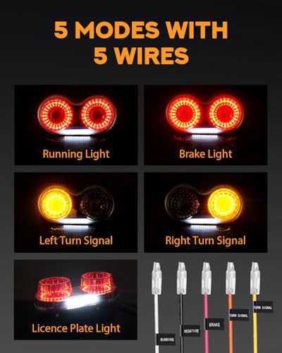 Image of PBYMT Enhanced Motorcycle Tail Light, Break light Running Lights, IP67 Waterproof Turn Signals with License Plate Bracket Compatible with Street Bike Cruiser Chopper Bobber (Smoke, 90 LEDs)