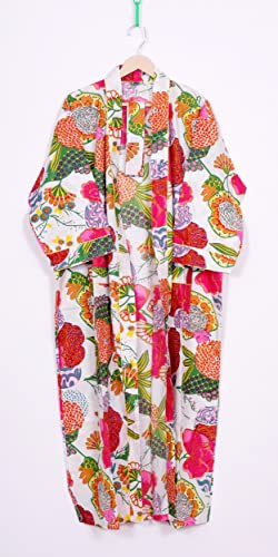 Image of Pure 100% Cotton Robe For Womens Bathrobe Dressing Gown Long sleepwear Free Size Kimono
