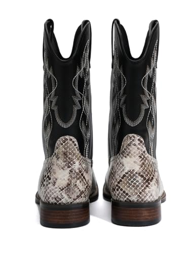 Image of Python Manning Men's Boots Cowboy for Men Classic Pointed Toe Western Pull Up Snakeskin Embroidered Mid-Calf Boots