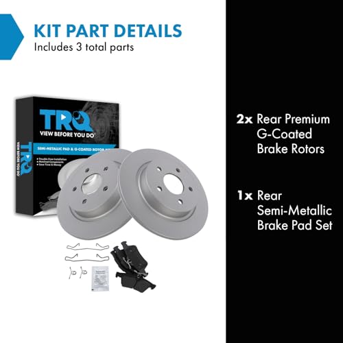 Image of TRQ Rear Brake Pad and Rotor Set Semi Metallic Coated Rotors Compatible with 2008-2013 Volvo C30 2006-2013 C70 2006-2011 S40 2006-2011 V50