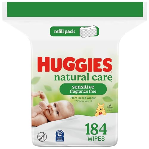 Image of Huggies Natural Care Sensitive Baby Wipes, Unscented, Hypoallergenic, 99% Purified Water, 1 Refill Pack (184 Wipes Total)