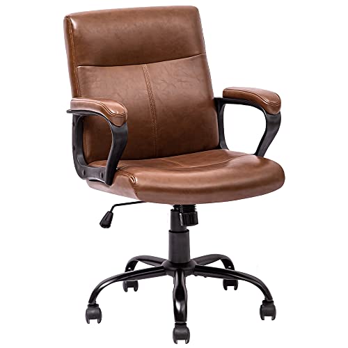 LONXIU Chefsessel Braunes Leder, Bürostuhl mit gepolsterten Armlehnen, Ergonomischer Computer-Drehstuhl, Pneumatisch Verstellbarer Bürostuhl im Retro-Design