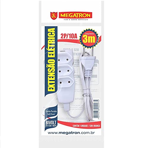 Extensao Cabo, Megatron, Pl 2 x 0.75, 3M, Branca 97