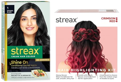 Streax Permanent Hair Colour, 100% Grey Coverage, Highlight Kit | Crimson Red – Pack of 1