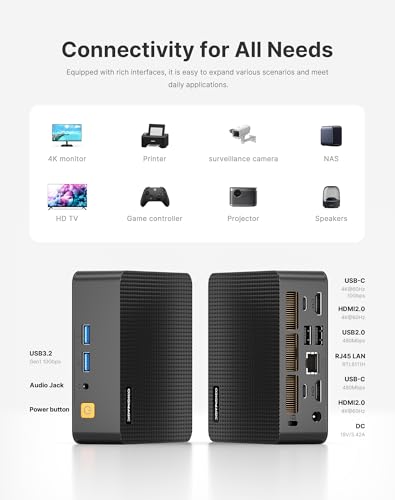 Image of C5 Mini PC, Mini Computers with Ryzen 5 3500U,8GB RAM DDR4 256GB SSD, WiFi-5, Bluetooth 5.0, USB4, DP, HDMI 2.0, Desktop Computer for Office, Home & Streaming