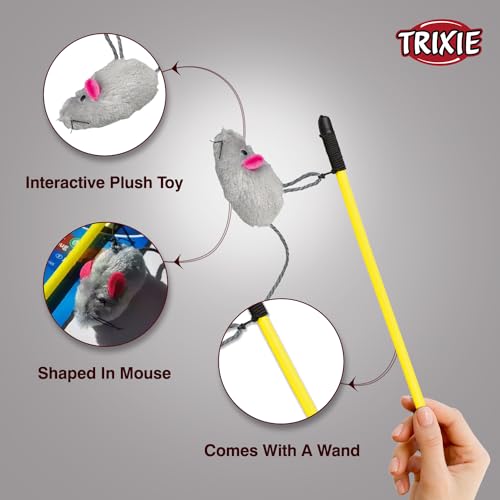 Image of TRIXIE Cat Fishing Rod Toy with Plush Mouse, Interactive Teaser Stick for Cats, Play Activity Accessory for Exercise, Hunting Instinct Training and Fun