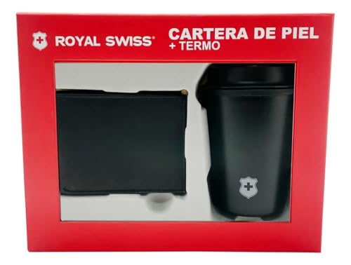 Recopilación de kit dia del padre . 41 Set de Regalo Cartera de Piel Negra y Termo Royal Swiss Negro 500ml, Kit Elegante para Caballero, Ideal para cumpleaños, día del padre y aniversarios.
