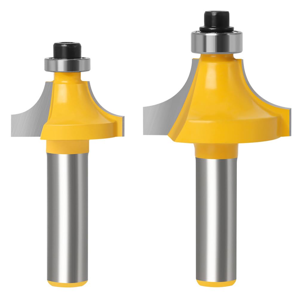 WSOOX 2 Stück Abrundfräser für Oberfräse, Abrundfräser 8mm Schaft, Runde Über Fräser Bits-Radius 6.35mm/9.5mm, Kantenfräser Set mit Kugellager Rundkante Fräser Holzfräser Werkzeug Holzbearbeitungsset