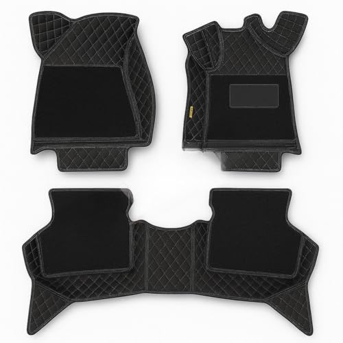 Image of NCEHEAL Premium 7D Car Floor Mat for Model Y Custom Fitted, Luxury Car Foot Mats Compatible with Tesla Model Y, Set of 3 Pcs, 100% Waterproof and Washable, Classic Black with Silver Thread