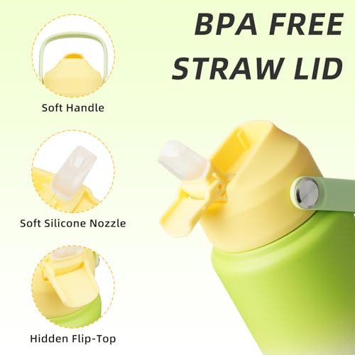 Image of BJPKPK Water Bottle with Straw Lid, 24oz Vacuum Insulated Water Bottles, Metal Stainless Steel Thermo for Sports, Travel, BPA Free Leak Proof Thermo, Cups, Flasks, Tumblers,Green