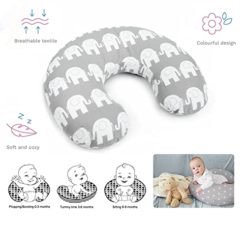 Breast Feeding Pillow Nursing Maternity Pregnancy Baby Cushion and Removable Cotton Cover (Elephants grey) - 4