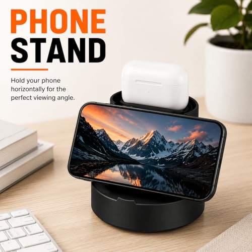 Image of Mizi 3in1 Charging Stand for Apple Watch Charger & AirPods Holder Dock, Silicone Desk Organizer for Apple Watch S 11 /10 /9 /8 /Ultra /SE and AirPods 4 /3 /2 /1 Pro, Phone Stand & Cable Management - Black