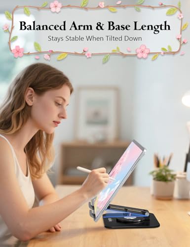 Image of Rotating Tablet Stand for Desk, Aluminum Office Desk Accessories for Women Moms iPad Gifts Home Office Portable Monitor Stand for iPad, Compatible with iPad Pro, Air,Kindle, 4-12.9 inch,Black