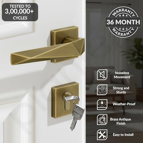 Image of Plantex Mortise Door Lock for Home /Main Door Lock Set /Mortice Lock Handleset with 3 Brass Keys & Cylinder - 3 Years of Warranty (7129, Brass Antique)