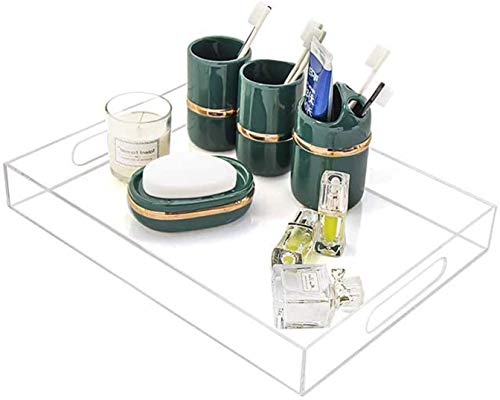 Durable Acrylic Tray Breakfast Serving Tray - 5Mm Thick Big Rectangular Waterproof Acrylic Serving Platter With Handles For Coffee, Tea, Food -Elegant Acrylic Decorative Tray (Clear Tray-16''X12'') #TOP2