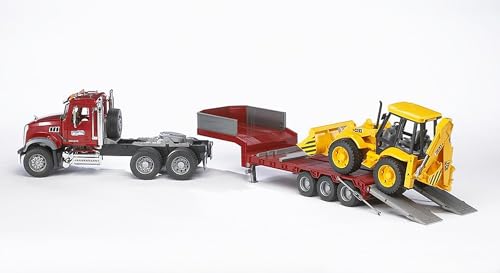 image for Bruder Toys 02813 Mack Granite Flatbed Truck with JCB Loader Backhoe, 