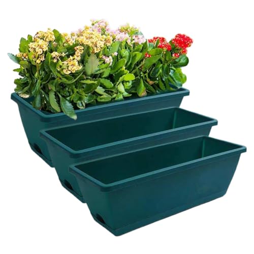 pdodo Juego de 3 maceteros, jardineras rectangulares con platillo, perfectas para alféizar de ventana, balcón, jardinera estrecha para interiores, macetas y hierbas