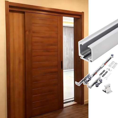 Quiet Glide Sliding Door Hardware Kit, Soft Close Single Track Bypass Barn Door System for Wood Doors - 150cm/59.1in, Black Finish, Easy Installation