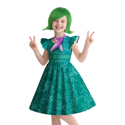 Joy Disgust Envy Dress Girls Casual School Oufit Novelty Dresses Fancy Princess Dresses Deep Green