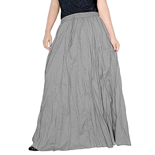 Image of Sttoffa Women Solid Color Maxi Plain Cotton Full Length White Skirt 40 inch Long Cotton Long Skirt