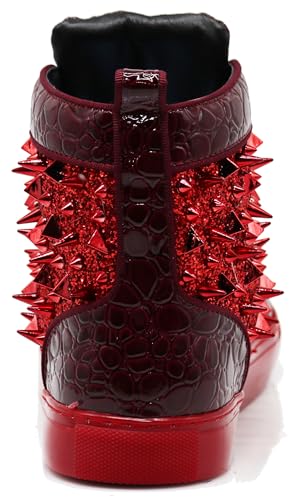 Image of Enzo Romeo Men's High Top Crystal Shimmer Rhinestone Blink Flat Spike Fashion Sneakers Shoes BUL2